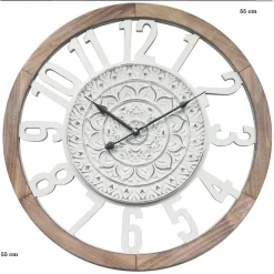 Horloge Murale Rétro Bois Blanche Salon 55x55x5