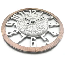 Horloge Murale Rétro Bois Blanche Salon 55x55x5