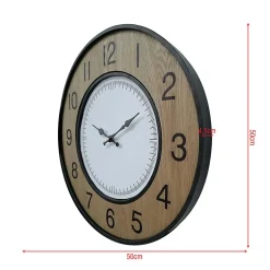 Horloge Murale Vintage Blanc Brun Noir Mdf Métal Analogique