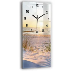 Horloge murale Wallfluent 30x60 cm Avec chiffres Aiguilles noires Coucher de soleil sur la mer 1 pcs