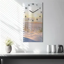 Horloge murale Wallfluent 30x60 cm Avec chiffres Aiguilles noires Coucher de soleil sur la mer 1 pcs