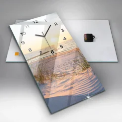 Horloge murale Wallfluent 30x60 cm Avec chiffres Aiguilles noires Coucher de soleil sur la mer 1 pcs