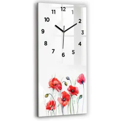 Horloge murale Wallfluent 30x60 cm Avec chiffres Aiguilles noires Coquelicots rouges peints 1 pcs