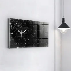 Horloge murale Wallfluent 60x30 cm Aiguilles blanches Marbre noir 1 pcs