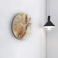 Horloge murale Wallfluent fi30 cm Avec chiffres Aiguilles blanches Art moderne beige 1 pcs