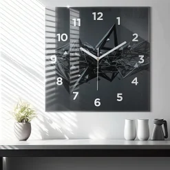 Horloge murale Wallfluent 60x60 cm Avec chiffres Aiguilles blanches Abstraction noire 1 pcs
