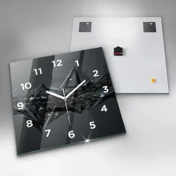 Horloge murale Wallfluent 60x60 cm Avec chiffres Aiguilles blanches Abstraction noire 1 pcs