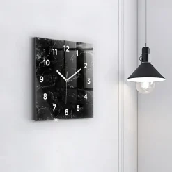 Horloge murale Wallfluent 30x30 cm Avec chiffres Aiguilles blanches Marbre noir 1 pcs