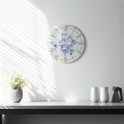 Horloge murale Wallfluent fi30 cm Aiguilles blanches Fleurs bleues 1 pcs