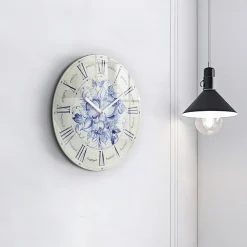 Horloge murale Wallfluent fi30 cm Aiguilles blanches Fleurs bleues 1 pcs