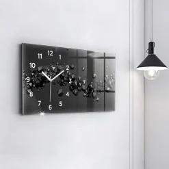 Horloge murale Wallfluent 60x30 cm Avec chiffres Aiguilles blanches Abstraction noire 1 pcs