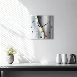 Horloge murale Wallfluent 30x30 cm Avec chiffres Aiguilles noires Abstraction métallique 1 pcs