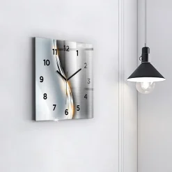 Horloge murale Wallfluent 30x30 cm Avec chiffres Aiguilles noires Abstraction métallique 1 pcs
