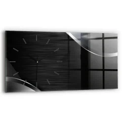 Horloge murale Wallfluent 60x30 cm Aiguilles noires Lignes noir et argent 1 pcs