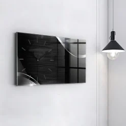 Horloge murale Wallfluent 60x30 cm Aiguilles noires Lignes noir et argent 1 pcs