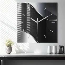 Horloge murale Wallfluent 60x60 cm Aiguilles blanches Lignes noires et argentées 1 pcs