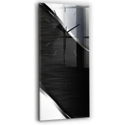 Horloge murale Wallfluent 30x60 cm Aiguilles noires Lignes noir et argent 1 pcs