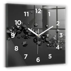 Horloge murale Wallfluent 30x30 cm Avec chiffres Aiguilles blanches Abstraction noire 1 pcs