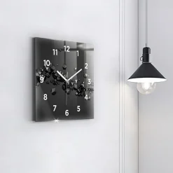 Horloge murale Wallfluent 30x30 cm Avec chiffres Aiguilles blanches Abstraction noire 1 pcs