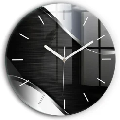 Horloge murale Wallfluent fi60 cm Aiguilles blanches Lignes noires et argentées 1 pcs