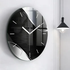 Horloge murale Wallfluent fi60 cm Aiguilles blanches Lignes noires et argentées 1 pcs