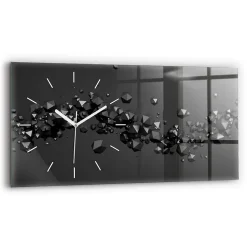 Horloge murale Wallfluent 60x30 cm Aiguilles blanches Abstraction noire 1 pcs