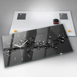 Horloge murale Wallfluent 60x30 cm Aiguilles blanches Abstraction noire 1 pcs