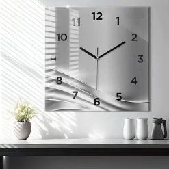 Horloge murale Wallfluent 60x60 cm Avec chiffres Aiguilles noires Abstraction argentée 1 pcs
