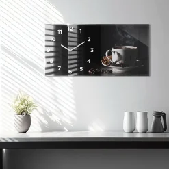 Horloge murale Wallfluent 60x30 cm Avec chiffres Aiguilles blanches Tasse de café 1 pcs