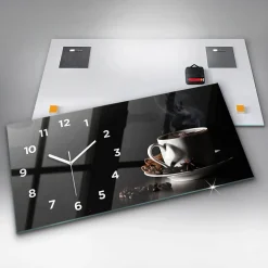 Horloge murale Wallfluent 60x30 cm Avec chiffres Aiguilles blanches Tasse de café 1 pcs