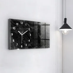Horloge murale Wallfluent 60x30 cm Avec chiffres Aiguilles blanches Marbre foncé 1 pcs