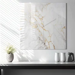 Horloge murale Wallfluent 60x60 cm Avec chiffres Aiguilles blanches Marbre décoratif 1 pcs