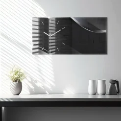 Horloge murale Wallfluent 60x30 cm Aiguilles blanches Lignes noires et argentées 1 pcs