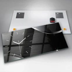 Horloge murale Wallfluent 60x30 cm Aiguilles blanches Lignes noires et argentées 1 pcs