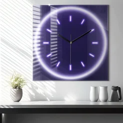 Horloge murale Wallfluent 60x60 cm Aiguilles noires Traits néon 1 pcs