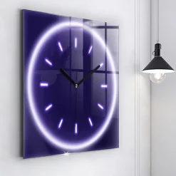 Horloge murale Wallfluent 60x60 cm Aiguilles noires Traits néon 1 pcs