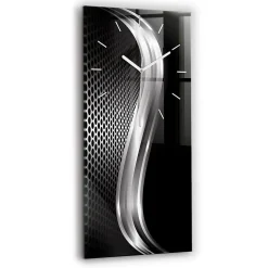 Horloge murale Wallfluent 30x60 cm Aiguilles blanches Abstraction métallique noire 1 pcs