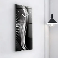 Horloge murale Wallfluent 30x60 cm Aiguilles blanches Abstraction métallique noire 1 pcs