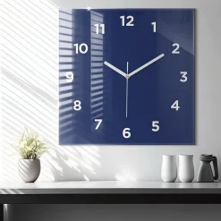 Horloge murale Wallfluent 60x60 cm Avec chiffres Aiguilles blanches Bleu marine 1 pcs