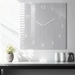 Horloge murale Wallfluent 60x60 cm Avec chiffres Aiguilles blanches Gris clair 1 pcs