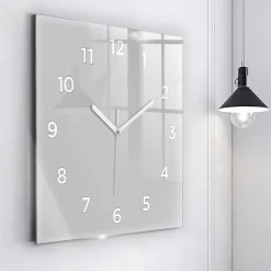 Horloge murale Wallfluent 60x60 cm Avec chiffres Aiguilles blanches Gris clair 1 pcs