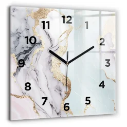 Horloge murale Wallfluent 60x60 cm Avec chiffres Aiguilles noires Marbre pastel 1 pcs
