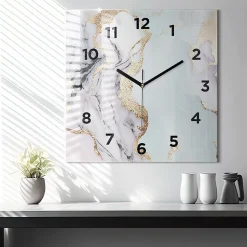 Horloge murale Wallfluent 60x60 cm Avec chiffres Aiguilles noires Marbre pastel 1 pcs