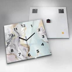 Horloge murale Wallfluent 60x60 cm Avec chiffres Aiguilles noires Marbre pastel 1 pcs