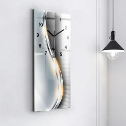 Horloge murale Wallfluent 30x60 cm Avec chiffres Aiguilles noires Abstraction métallique 1 pcs