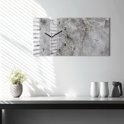 Horloge murale Wallfluent 60x30 cm Avec chiffres Aiguilles noires Granit gris marbré 1 pcs