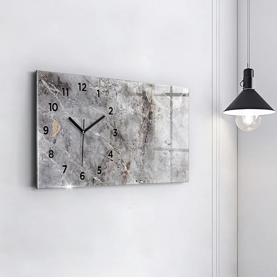 Horloge murale Wallfluent 60x30 cm Avec chiffres Aiguilles noires Granit gris marbré 1 pcs