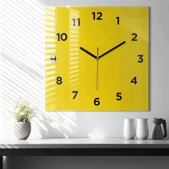 Horloge murale Wallfluent 60x60 cm Avec chiffres Aiguilles noires Jaune 1 pcs