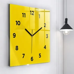 Horloge murale Wallfluent 60x60 cm Avec chiffres Aiguilles noires Jaune 1 pcs
