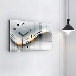 Horloge murale Wallfluent 60x30 cm Avec chiffres Aiguilles noires Abstraction métallique 1 pcs